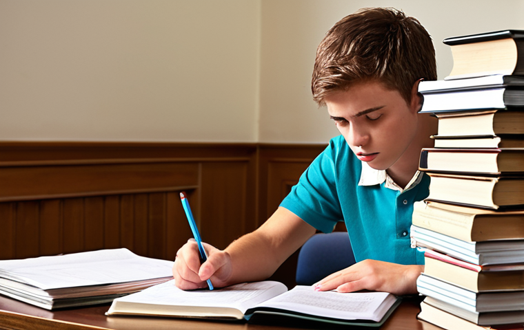 A young, focused student, approximately 20-25 years old, sits at a well-lit, organized desk. They are deeply engrossed in preparing for a "Business English" exam, surrounded by opened textbooks, neatly stacked old exam papers, and notebooks. A meticulously detailed study plan or exam structure outline is clearly visible on the desk, possibly with color-coded sections indicating time allocation per topic. A subtle, non-stressful desk clock is in the background, symbolizing proactive time awareness. The overall mood is one of strategic preparation, diligence, and confidence gained from thorough planning. Realistic, academic setting, sharp focus, high resolution.